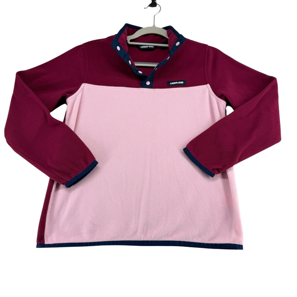 Lands End Fleece 1/4 Snap Pullover Kids Youth Girls Large 14-16 Pink Burgundy